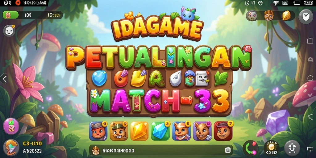 Screenshot gameplay IDAGAME menunjukkan kombinasi objek penuh warna dalam Match-3.