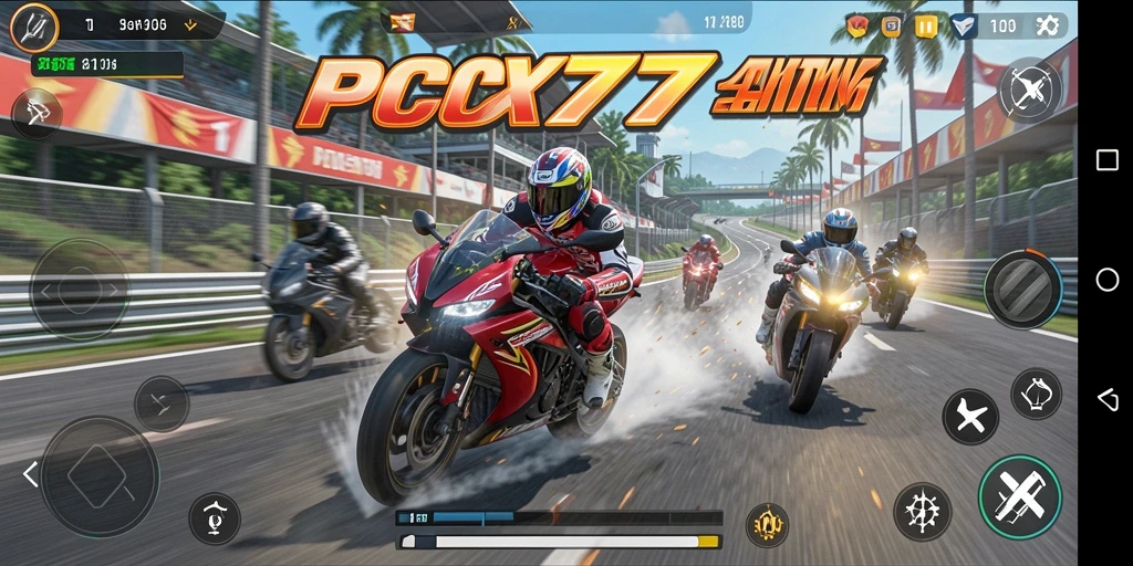 Tampilan gameplay seru dari PCX777 dengan motor balap.
