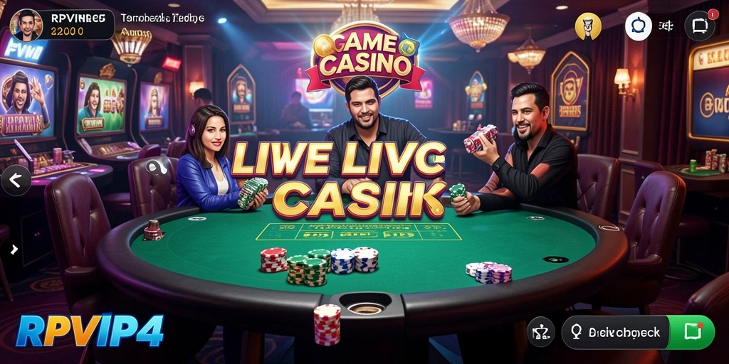 Screenshot utama RPVIP4 menampilkan dealer langsung dalam aksi permainan Live Casino.